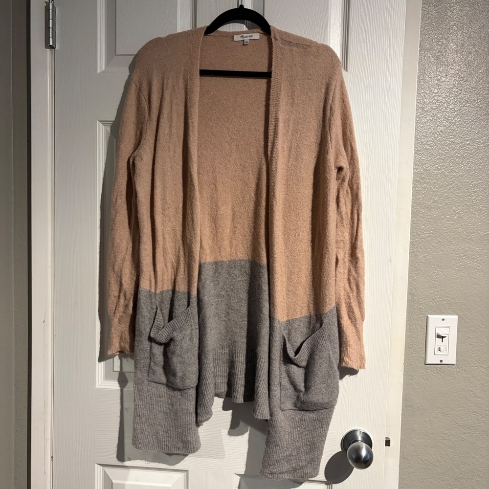Madewell Colorblock Cardigan Sweater Merino Wool Alpaca Tan Grey XS